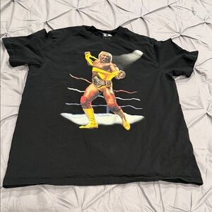 Black Graphic T-Shirt with Wrestler Print